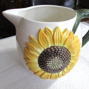 Vintage BASSANO Sunflower Pitcher #1507  Pottery made in Italy